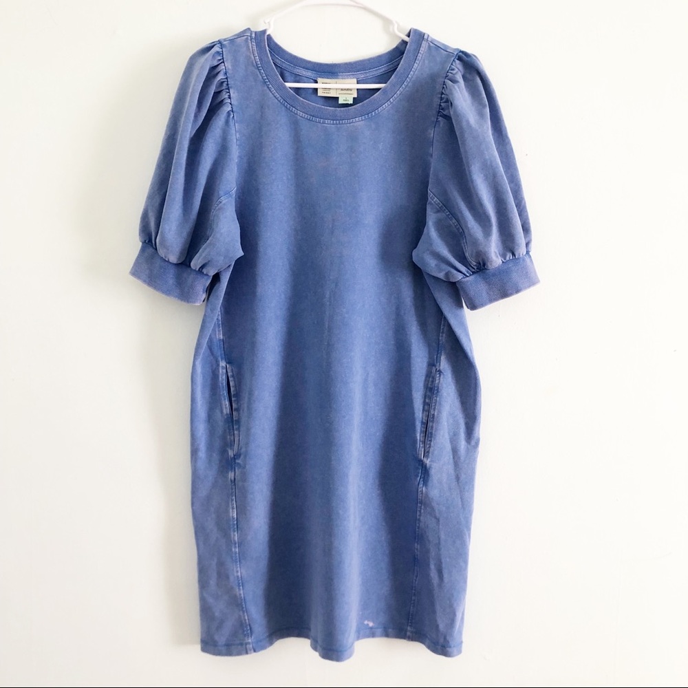 SATURDAY SUNDAY Anthro Balloon Sleeve Mineral Washed Pocket Dress
